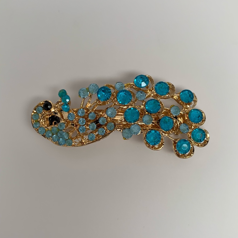 2/$12 • Blue Rhinestone Peacock Hair Clip